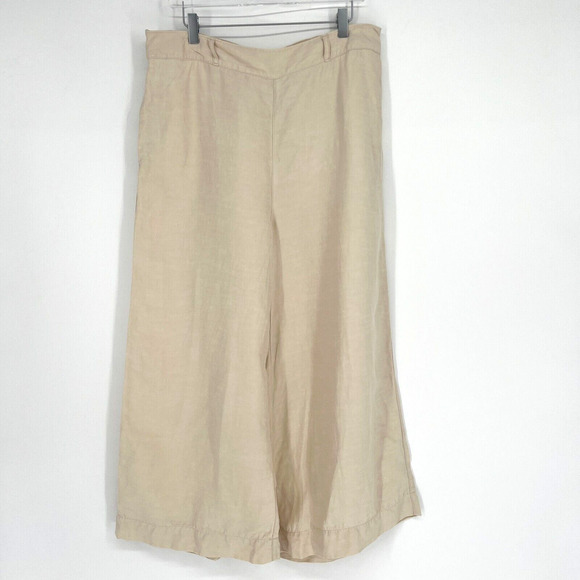 Halston Pants Womens XL Linen Blend Wide Leg Relaxed‎ Trouser Cream Classic - Picture 1 of 7